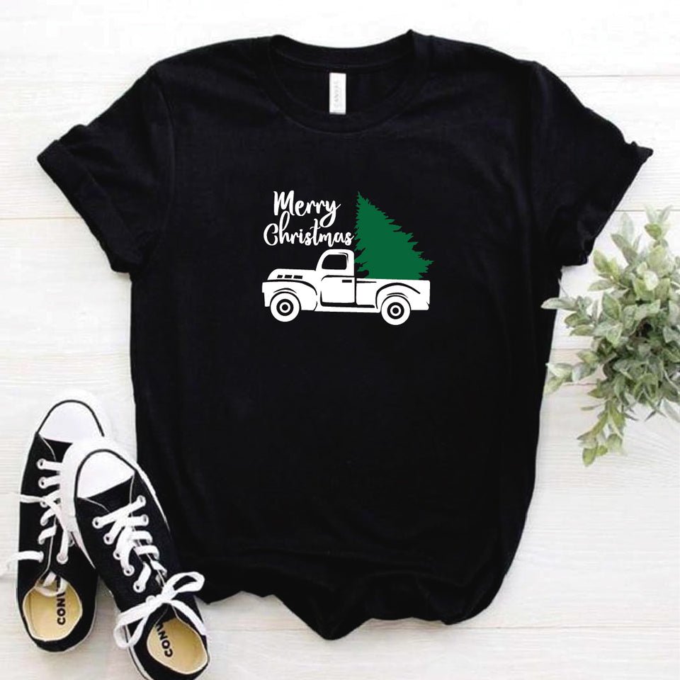 Camisa estampada  tipo T-shirt Merry Christmas Árbol en camión