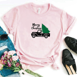 Camisa estampada  tipo T-shirt Merry Christmas Árbol en camión