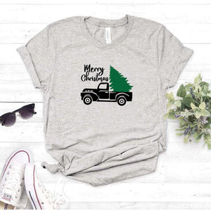 Camisa estampada  tipo T-shirt Merry Christmas Árbol en camión