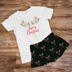 Pijama Estampada en poli algodón de Short  (Navidad) merry christmas venado