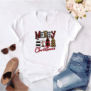 Camisa estampada  tipo T-shirt  de polialgodon Merry Christmas Arbolitos