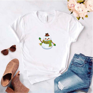 Camisa estampada tipo T-shirt de polialgodon (navidad) muñeco de nieve