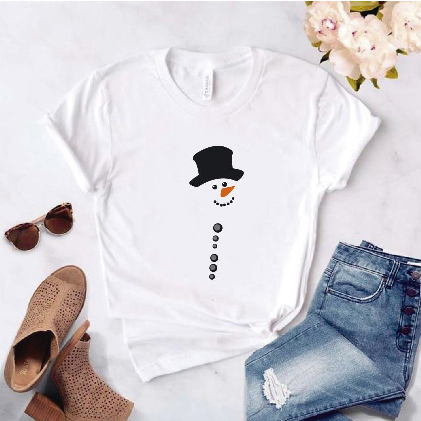 Camisa estampada  tipo T-shirt  de polialgodon  con el modelo Muñeco de nieve (navidad)
