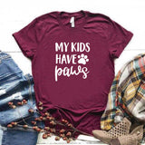 Camisa estampada tipo T- shirt My Kids have Paws (Mis hijos tienen patas)