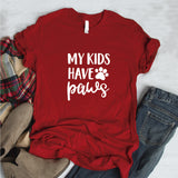 Camisa estampada tipo T- shirt My Kids have Paws (Mis hijos tienen patas)