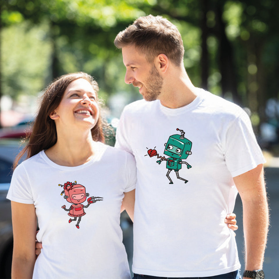 Camiseta estampada pareja T-shirt novios robot