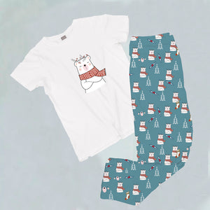 Pijama estampada de pantalón Largo (NAVIDAD) oso polar con bufanda