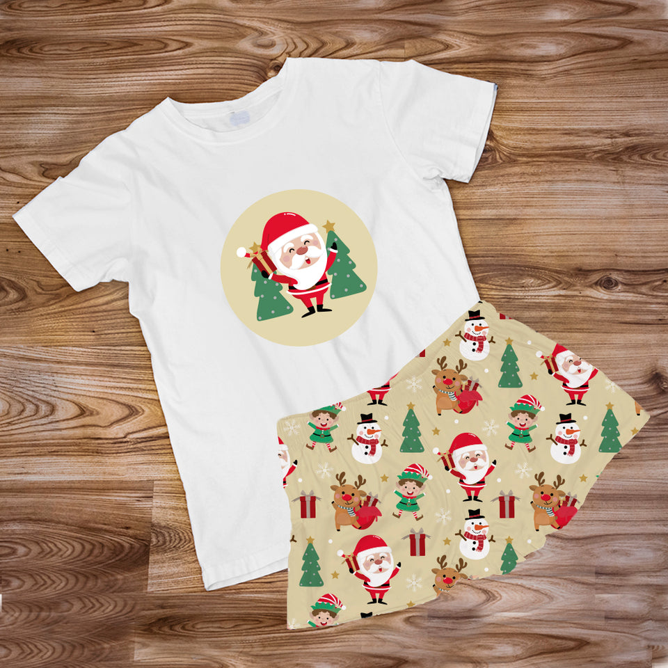 Pijama Estampada en poli algodón de Short Papa Noel árbol regalo