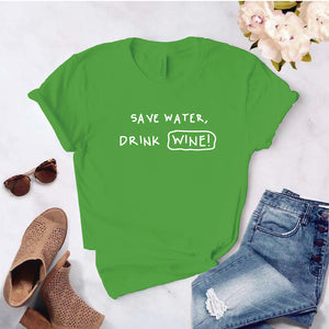 Camisa estampada  tipo T-shirt SAVE WATER DRINK WINE!