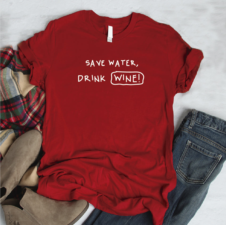 Camisa estampada  tipo T-shirt SAVE WATER DRINK WINE!