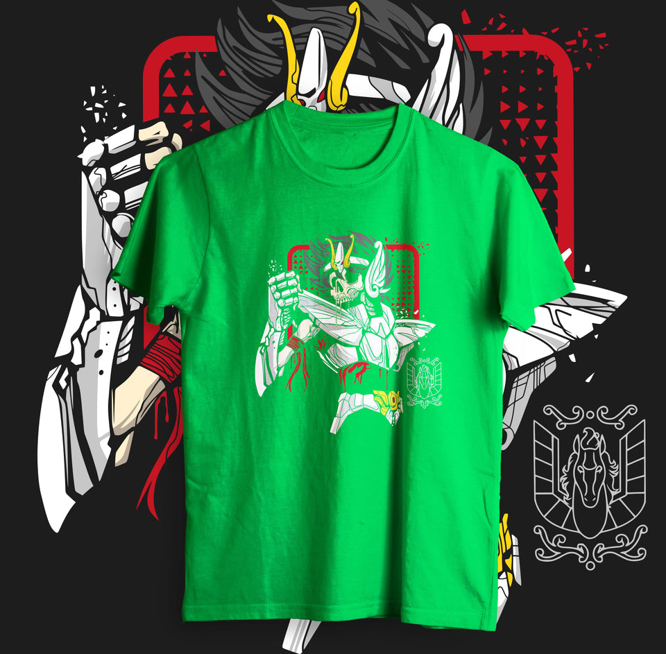 Camisa estampada en algodón para hombre tipo T-shirt seiya de pegaso calabera