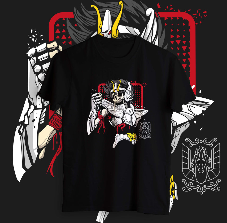 Camisa estampada en algodón para hombre tipo T-shirt seiya de pegaso calabera