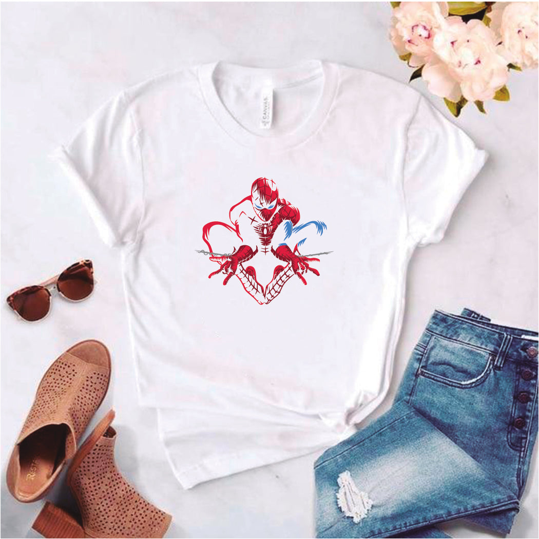 Camisa estampada tipo T-shirt de polialgodon spiderman y telaraña