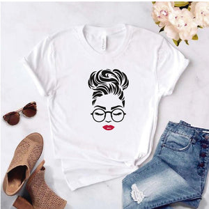 Camisa estampada  tipo T-shirt  de polialgodon muñeca lentes pestañas