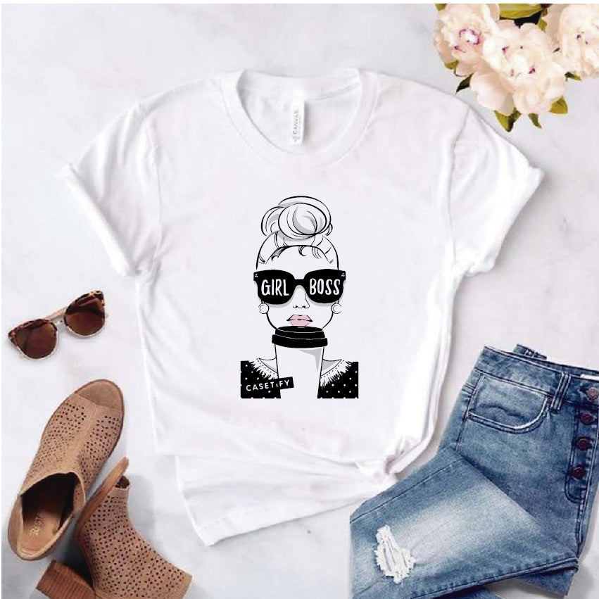 Camisa estampada  tipo T-shirt  de polialgodon girl boss